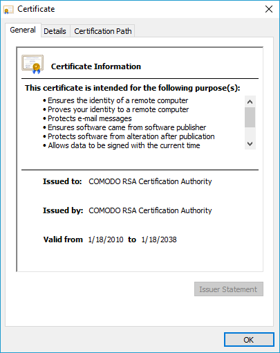 Comodo rsa certificate error